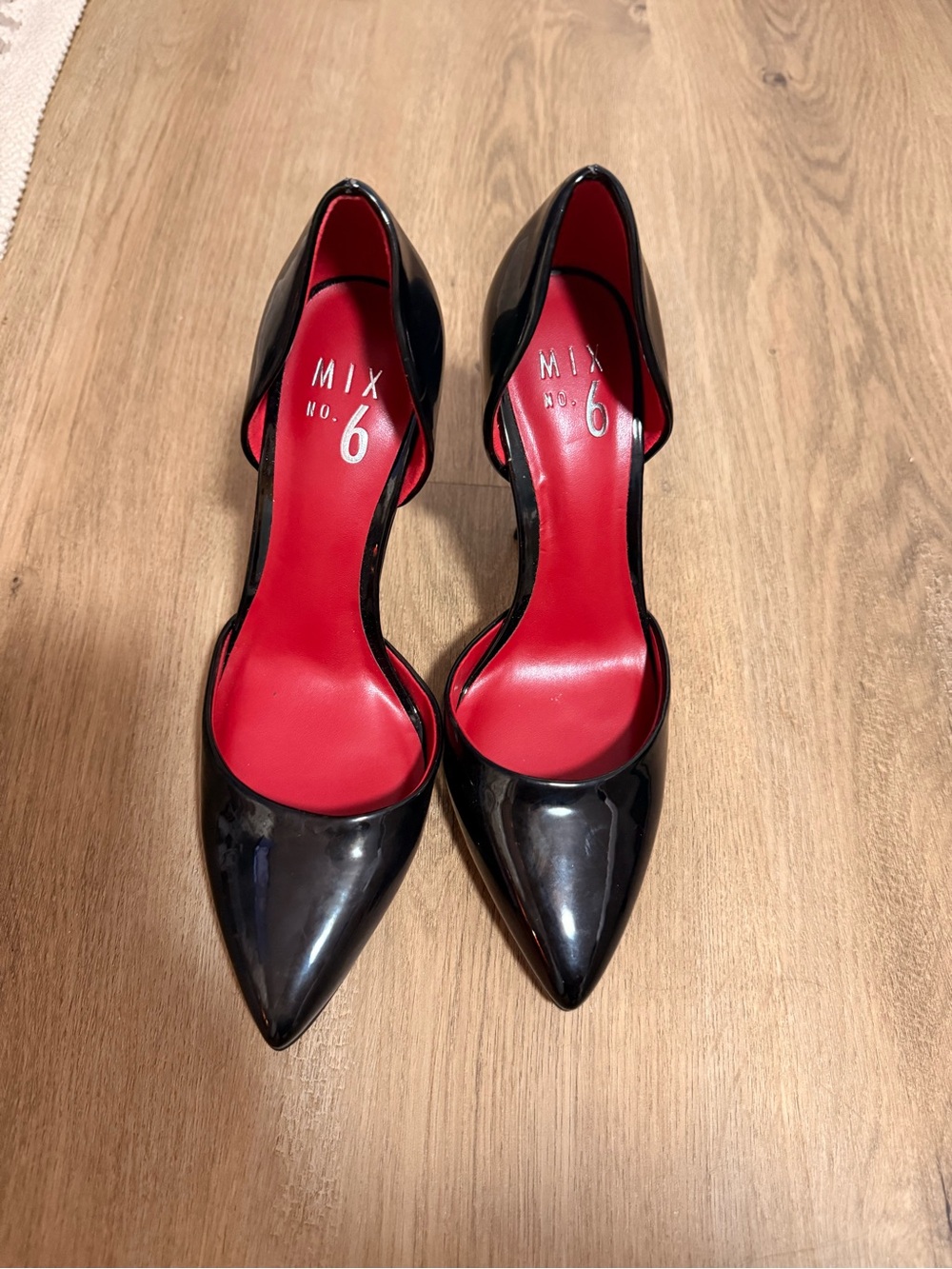 Mix No. 6 Black Patent Pointed D'Orsay Pumps with Red Insole